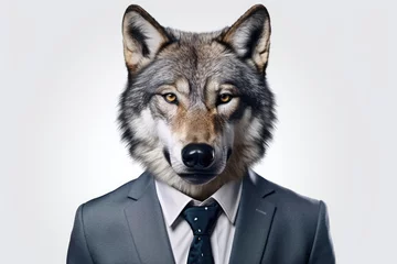 Tuinposter A picture of a wolf dressed in a suit and tie. Can be used to depict a wolf in formal attire or to represent the concept of a wolf in sheep's clothing © Fotograf