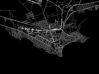 Vector road map of the city of Nikopol in Ukraine with white roads on a black background.