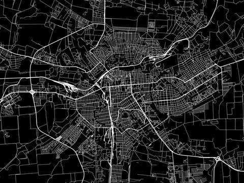 Vector road map of the city of Luhansk in Ukraine with white roads on a black background.