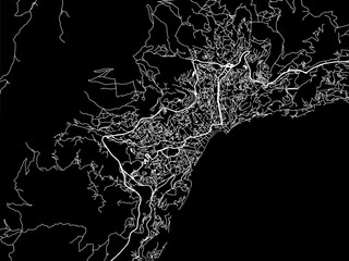 Vector road map of the city of Yalta in Ukraine with white roads on a black background.