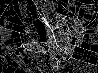 Vector road map of the city of Ternopil in Ukraine with white roads on a black background.