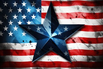 A blue star placed on top of an American flag, representing honor and sacrifice. Perfect for patriotic designs and military themes