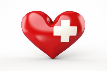 Obraz premium A red heart with a white cross symbol on it. This image can be used to represent love, healthcare, medical services, or emergency situations.