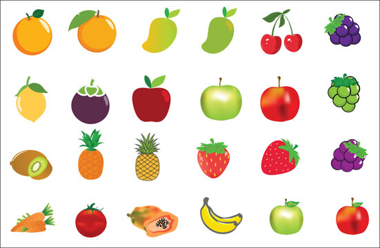 Fruit Set.Doodle fruits. Natural tropical fruit, doodles citrus orange and vitamin lemon. Vegan kitchen apple hand drawn, organic fruits or vegetarian food. Vector isolated icons illustration set