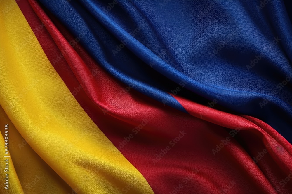 Poster a close-up view of a fabric with vibrant red, yellow, and blue colors. this versatile image can be u