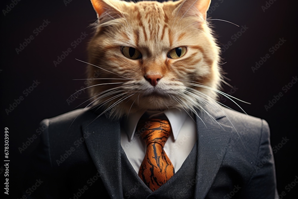 Poster A picture of a cat dressed in a suit with a tie. Suitable for various business-related concepts
