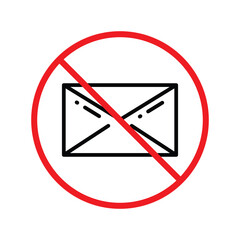 No envelope icon. Forbidden mailing icon. No email vector sign. Prohibited mailing vector icon. Warning, caution, attention, restriction flat sign design. No letter UX UI icon