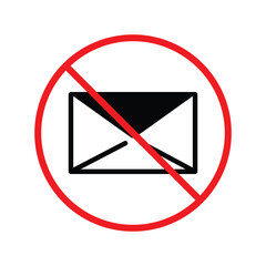 No envelope icon. Forbidden mailing icon. No email vector sign. Prohibited mailing vector icon. Warning, caution, attention, restriction flat sign design. No letter UX UI icon