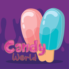 Pair of popsicles Candy world background Vector
