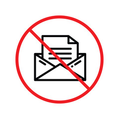 No envelope icon. Forbidden mailing icon. No email vector sign. Prohibited mailing vector icon. Warning, caution, attention, restriction flat sign design. No letter UX UI icon