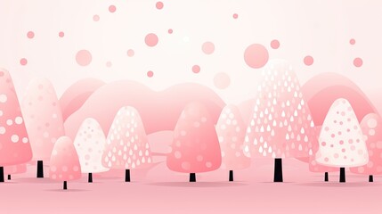  a pink background with trees in the foreground and dots on the trees in the middle of the image, and a pink background with white dots in the middle.