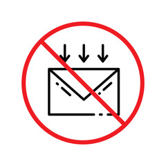 No envelope icon. Forbidden mailing icon. No email vector sign. Prohibited mailing vector icon. Warning, caution, attention, restriction flat sign design. No letter UX UI icon