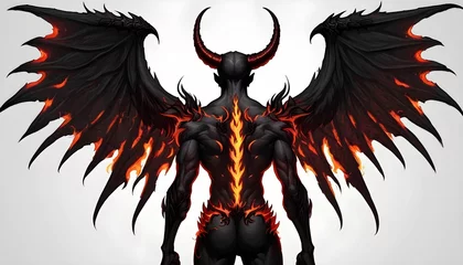 Fotobehang AI generated illustration of a menacing devil with demonic wings and horns © Wirestock