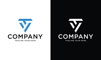 Initial letter TV logo design on a black and white background.