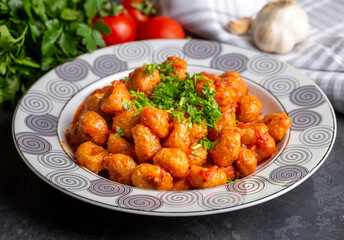 Traditional delicious Turkish food; bulgur garlic meatball (Turkish name; Sarimsakli bulgur kofte or Fellah koftesi)