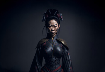 Fototapeta na wymiar Modern Geisha. Kimono Couture: embracing the modern Geisha spirit