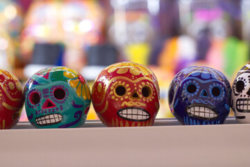 Colorful clay skull for the Day of the Dead November 2, 2023 Toluca State of Mexico