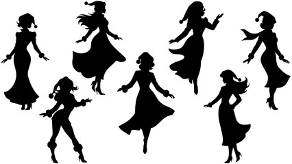 Stylish silhouette vector set of Christmas ladies