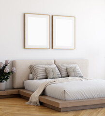 Mockup, poster mockup in boho style and frame mockup A4, Bedroom frame mockup