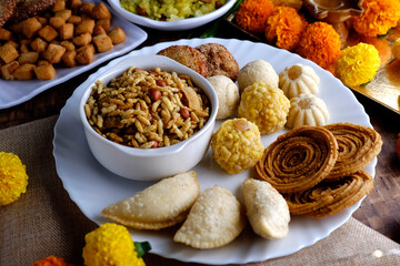 Diwali snacks Diwali faral, Diwali Special sweet and salty snacks, Festival snacks from Maharashtra, India.