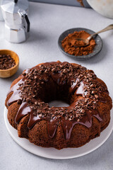 Chocolate bundt cake with chocolate ganache icing