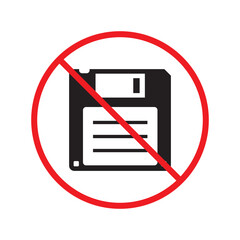 Forbidden floppy disk icon. No floppy disk vector sign. Prohibited disc icon. Warning, caution, attention, restriction. No floppy disk icon. Diskette flat symbol pictogram UX UI