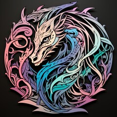 illustration Dragon layered multicolor pastel laser cut , generated by AI