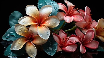 Frangipani or Plumeria flowers. Springtime Concept. Valentine's Day Concept with a Copy Space....