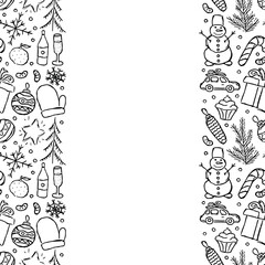 Fototapeta na wymiar New year background. Doodle illustration with christmas and new year icons