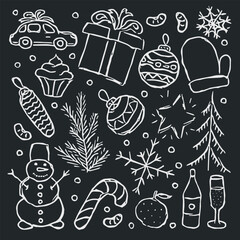 New year background. Doodle illustration with christmas and new year icons