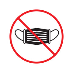 Forbidden flu mask icon. No medical mask vector sign. Prohibited Warning restriction. No flu mask caution icon. Doctor mask flat symbol pictogram UX UI. Caution danger attention ban label