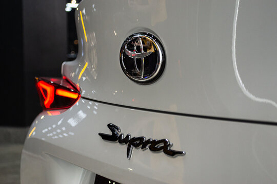 White Toyota Supra Mark V rear end model badge focused shot - High Resolution Image