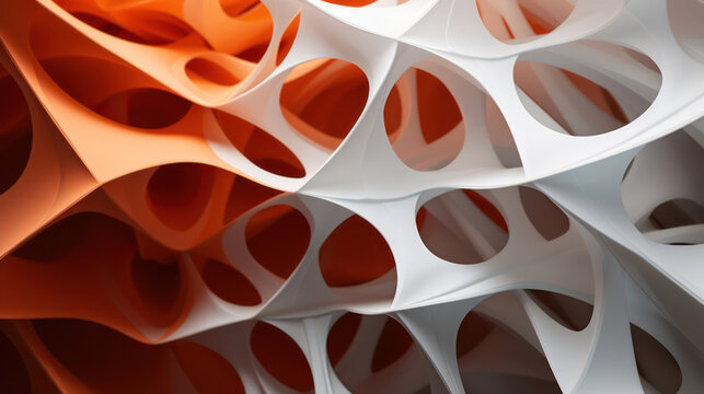  3d abstract white and orange shape with holes as wallpaper background illustration, white and orange object ,colorful element shape background, colorful design illustration