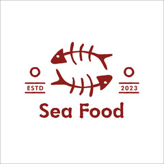 Sea food vintage logo with fish bone illustration.