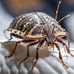 Generated imageBedbug Close up of Cimex hemipterus - bed bug on bed background , generated by AI