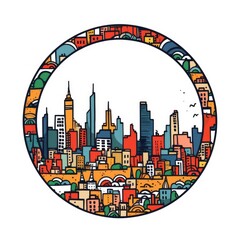A circle shape frame with center space of Sao Paulo city skyline in simple doodle color cartoon style. beautiful Generative AI AIG32