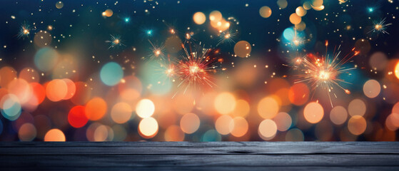 Colorful fireworks and bokeh background for New Year's Eve. - obrazy, fototapety, plakaty