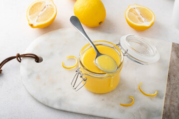 Freshly made lemon curd in a jar