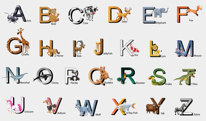 Vector set of alphabet with animals. Can be used as a design element.