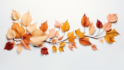 autumn leaves on a white background Generative AI
