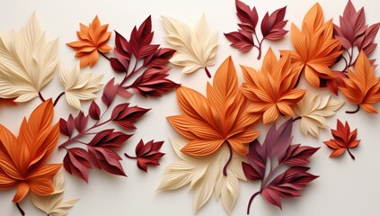 fall leaves on a white background Generative AI