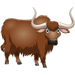 Cute yak cartoon on white background. Vector illustration of Cartoon yak.
