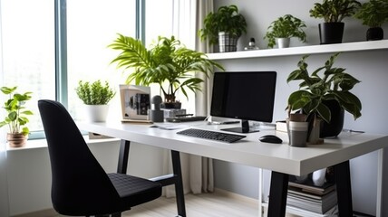 Inspiring office interior design Minimalist style Home office featuring Clean workspace architecture. Generative AI AIG 31.