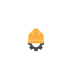 Fototapeta premium Safety Helmet Construction with Gear Icon. Construction Building Logo Icon isolated on white background