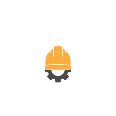 Safety Helmet Construction with Gear Icon. Construction Building Logo Icon isolated on white background