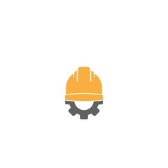 Fototapeta premium Safety Helmet Construction with Gear Icon. Construction Building Logo Icon isolated on white background