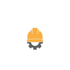 Safety Helmet Construction with Gear Icon. Construction Building Logo Icon isolated on white background