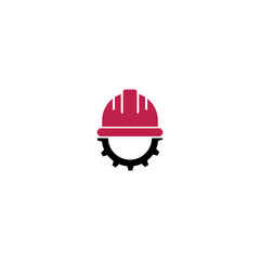Fototapeta premium Safety Helmet Construction with Gear Icon. Construction Building Logo Icon isolated on white background
