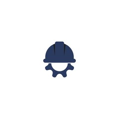 Safety Helmet Construction with Gear Icon. Construction Building Logo Icon isolated on white background