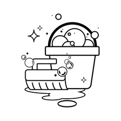 Isolated brush and a bucket with bubble icon Vector